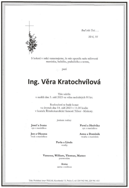 Ing. Věra Kratochvílová