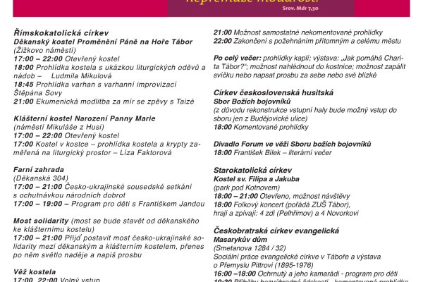 Noc kostelů v Táboře (všechny křesťanské církve) Noc kostelů v Táboře (všechny křesťanské církve)