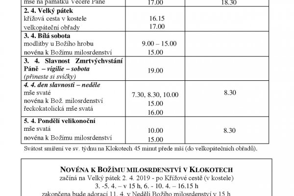 Bohoslužby Svatého týdne a Velikonoce 2021 na Klokotech Bohoslužby Svatého týdne a Velikonoce 2021 na Klokotech